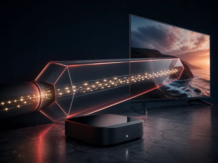 A streaming device sending protected light through a secure network tunnel