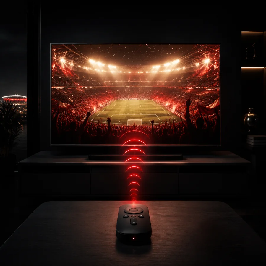 A remote activating a live football stream on television